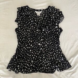 Polka Dot Short Sleeve Button Up Top